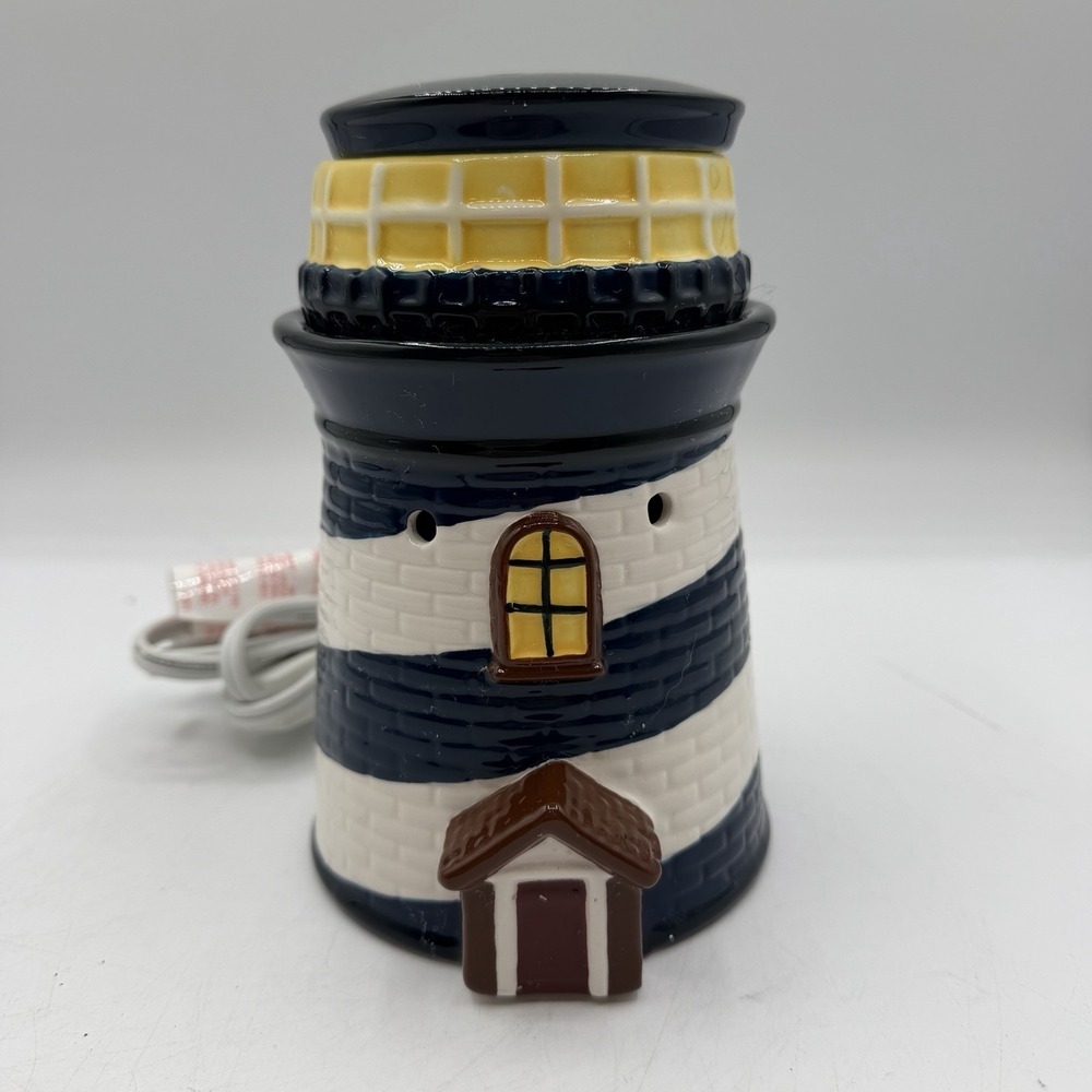 Scentsy Lighthouse Warmer Full Size Nautical Blue White 3 pcs Retired TESTED